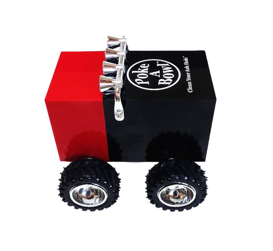 Poke A Bowl Monster Truck novelty ashtray with chrome exhaust pipes and wheels